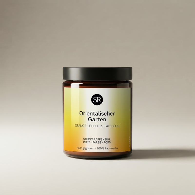 Duftkerze Orientalischer Garten mit Orange, Flieder & Patchouli – Studio Rappenbühl