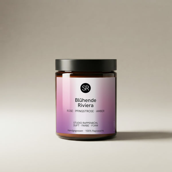 Duftkerze Blühende Riviera mit Rose, Pfingstrose & Amber – Studio Rappenbühl