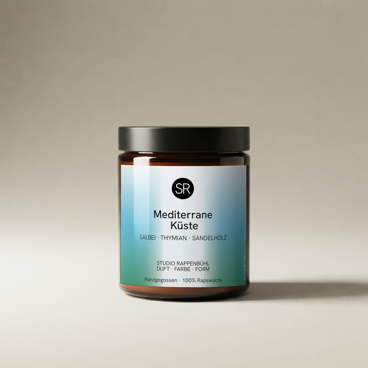 Duftkerze Mediterrane Küste mit Salbei, Thymian & Sandelholz – Studio Rappenbühl